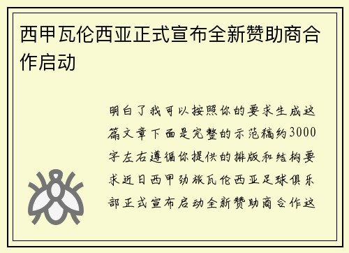 西甲瓦伦西亚正式宣布全新赞助商合作启动